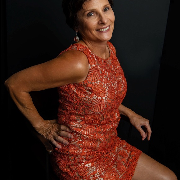 Oleg Cassini Orange Floral Lace Dress - Picture 5 of 5